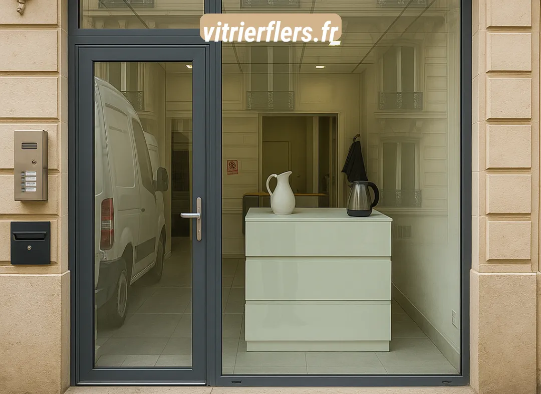 Façade vitrine de magasin en aluminium sur mesure à Flers